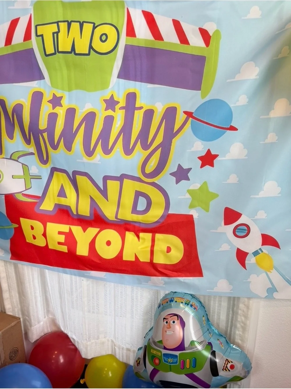 Two Infinity and Beyond Birthday Backdrop - Colorful Space Theme